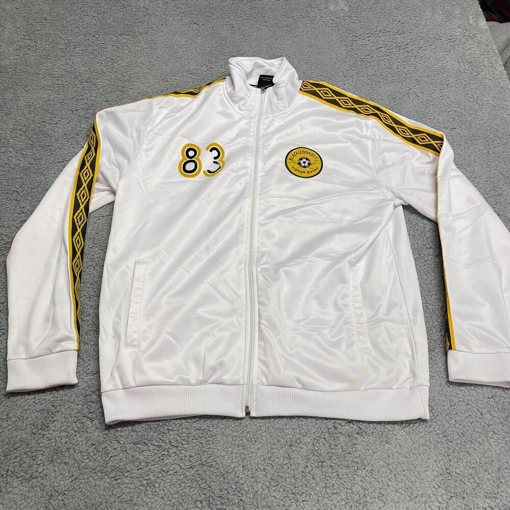 Black Leopard Soccer Jacket Mens Large White Full Zip Active Athletic